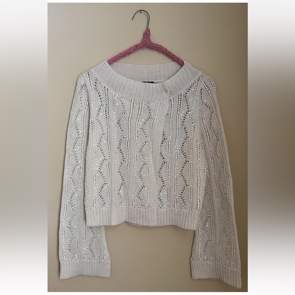 Magaschoni Alpaca Wool Sweater Cardigan Beads Sequins Bell Sleeve XS